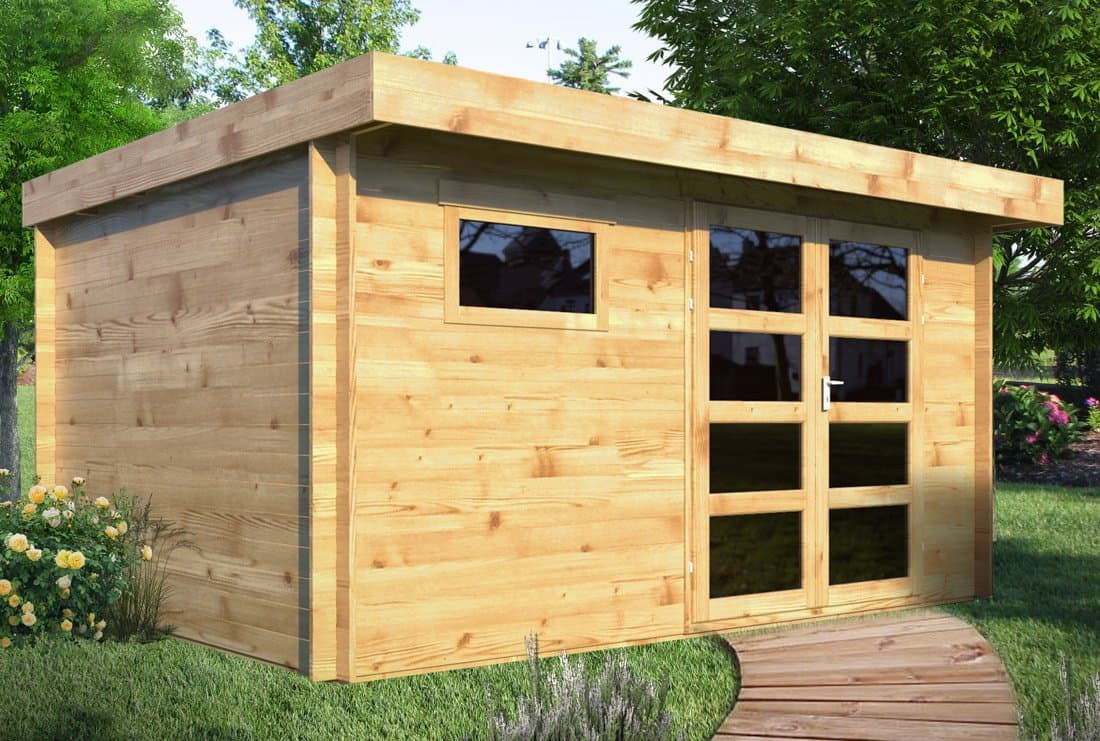 Abri de jardin en bois 28 mm, 13 m² avec toit plat