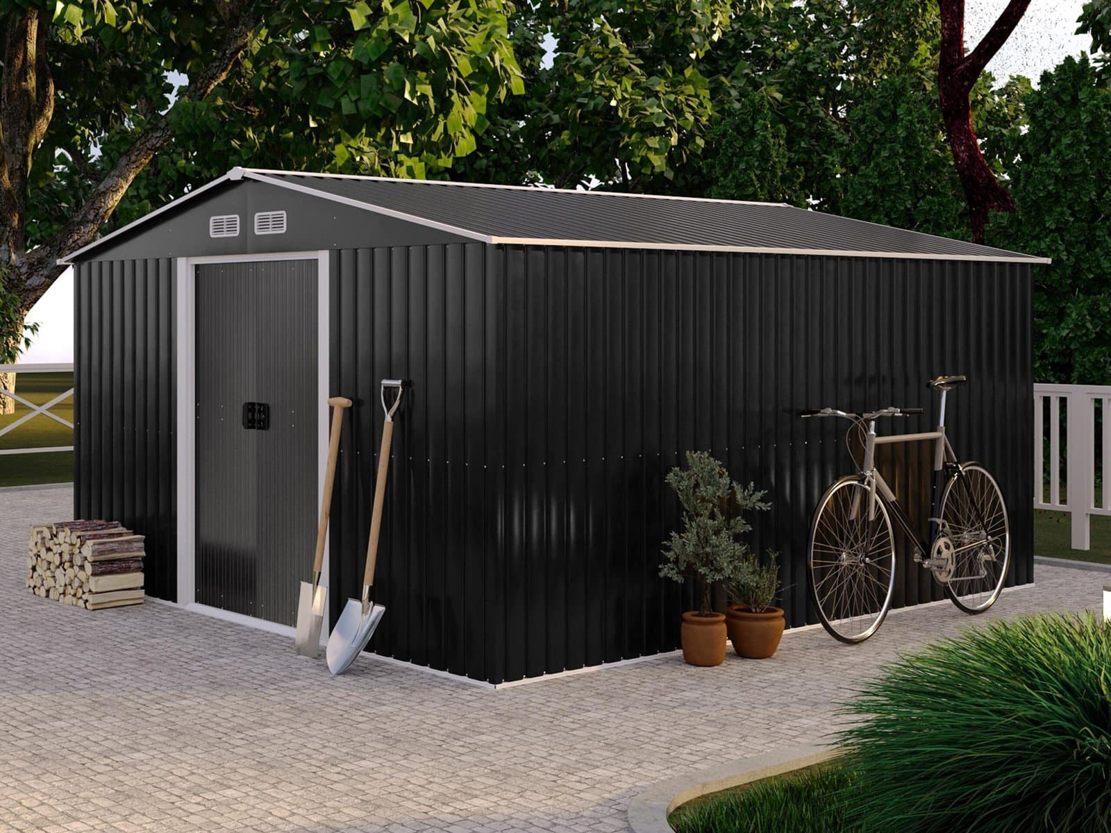 Abri de jardin gris en acier galvanisé 12,5 m² – Tarif direct usine
