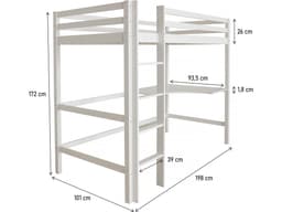 Lit Enfant Mezzanine avec Bureau « Angéla » 90 x 190 cm – Blanc - Image 3