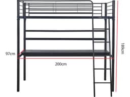 Lit mezzanine avec bureau « Alona » – 90 x 190 cm – Noir - Image 3