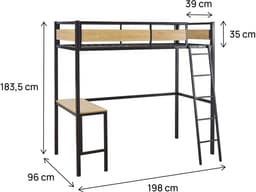 Lit mezzanine avec bureau Ethan” – 90 x 190 cm – Noir - Image 3