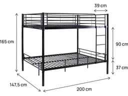 Lit superposé double « Adam » – Sommier inclus – 140 x 190 cm – Noir - Image 3