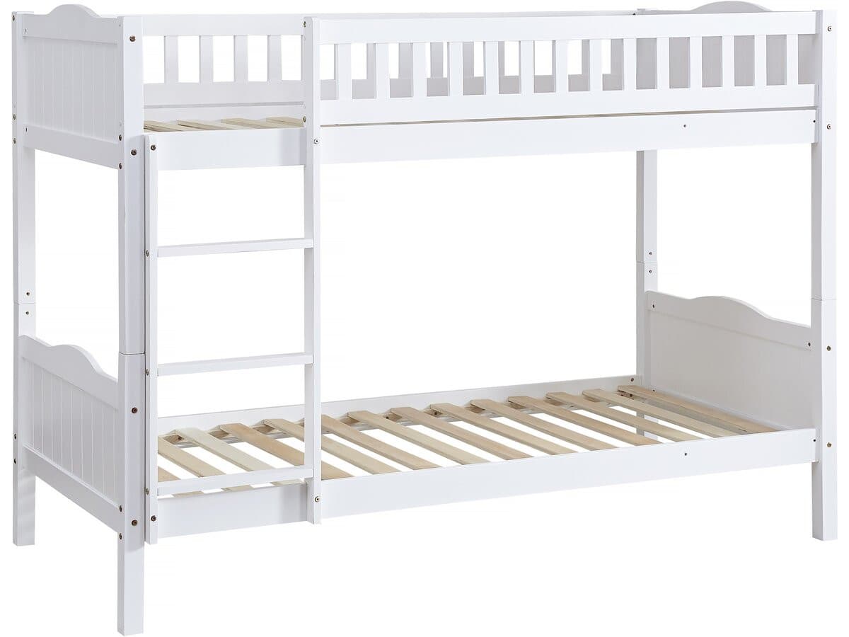 Lit superposé enfant « Gabriel » – Bois – Blanc – 90 x 190 cm