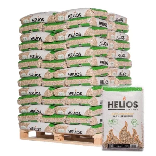 Pellets de bois Helios – Palette de 65 sacs (15 kg chacun)
