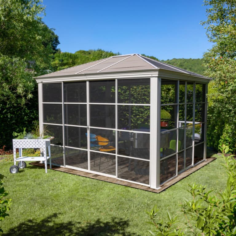 Pavillon Striano 362x427cm en aluminium et acier galvanisé avec moustiquaires – SOJAG