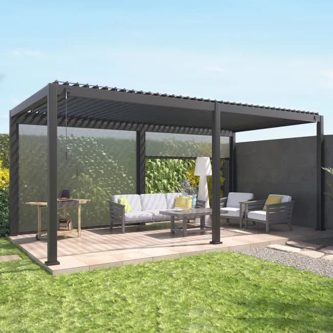 Pergola Bioclimatique Aluminium Gris Anthracite 6x3m à Lames Orientables avec Stores 3m Triomphe