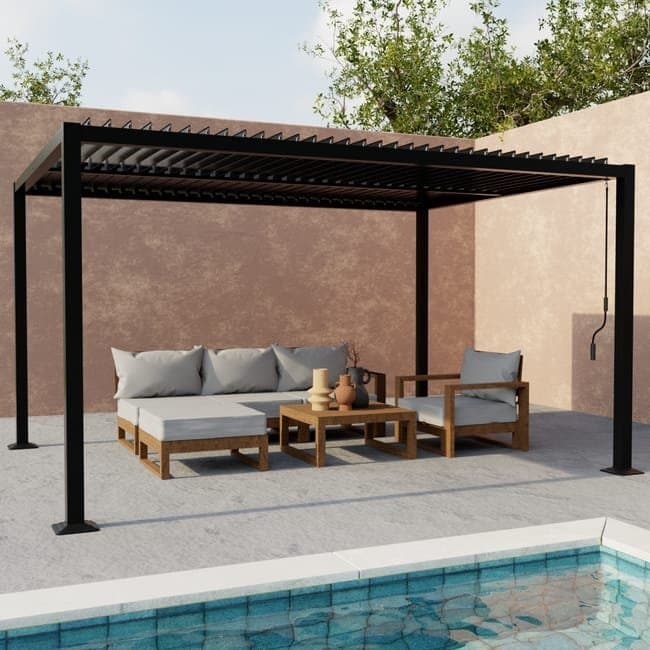 Pergola bioclimatique PALACE 3x4m noir, aluminium et acier, lames orientables