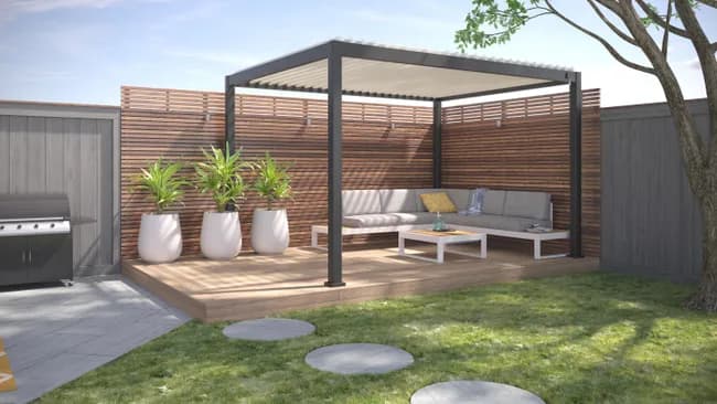 Pergola bioclimatique Prima autoportante, aluminium gris anthracite, 12m²